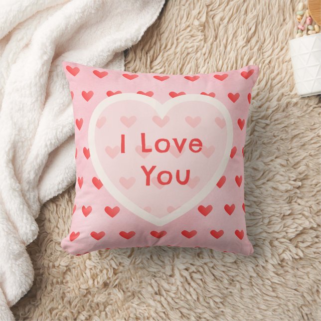 I Love You Cute Watercolor Pink Heart Valentine Kissen (Decke)