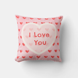 I Love You Cute Watercolor Pink Heart Valentine Kissen