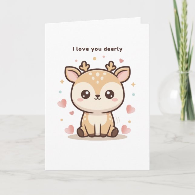 I Love You Deerly Cute Puchi Dōshi Deer Christma Karte (Vorderseite)