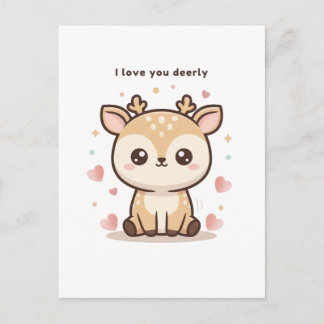 I Love You Deerly Cute Puchi Dōshi Deer Christma Postkarte