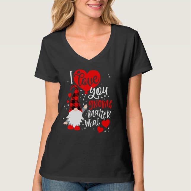 I Love You Gnome Matter What Buffalo Plaid Valenti T-Shirt (Vorderseite)