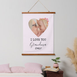 I Love You Grandma | Wood Topped Wall Tapestry Wandteppich Mit Holzrahmen