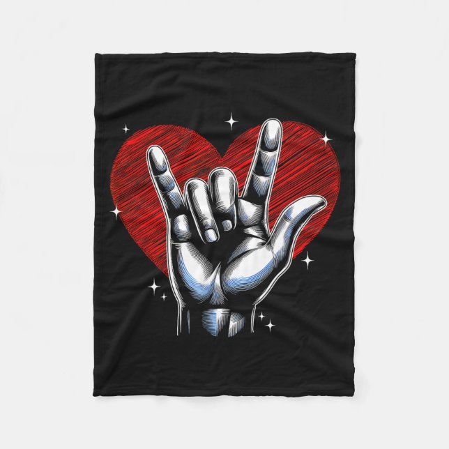 I Love You Hand Sign Asl Heart Women Kids Men Vale Fleecedecke (Vorderseite)