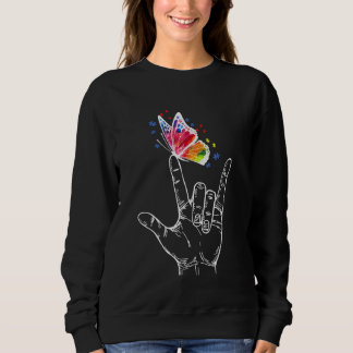 I Love You Hand Sign Language Butterfly Autism Awa Sweatshirt