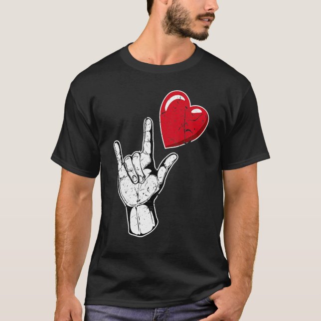 I Love You Hand Sign Valentines Day Shirt Language (Vorderseite)