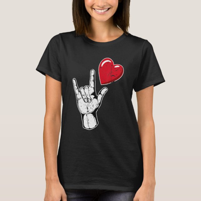 I Love You Hand Sign Valentines Day Shirt Language (Vorderseite)
