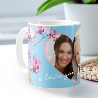 I Love You Mom Baby Blue Orchid Heart Photo Kaffeetasse