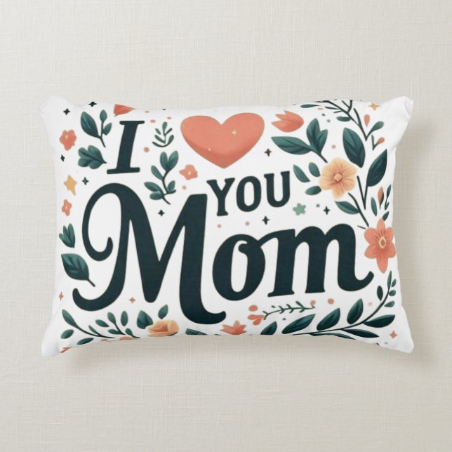 I Love You Mom - Floral Wreath Heart Dekokissen (Vorderseite)