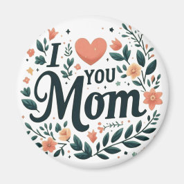 I Love You Mom - Floral Wreath Heart Magnet