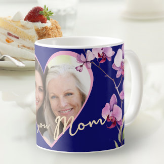 I Love You Mom Navy Blue Orchid Heart Photo Kaffeetasse