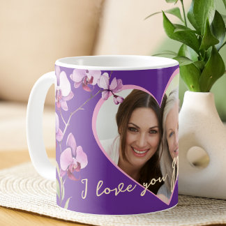 I Love You Mom Purple Orchid Heart Photo Kaffeetasse