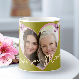 I Love You Mom Sage Green Orchid Heart Photo Kaffeetasse
