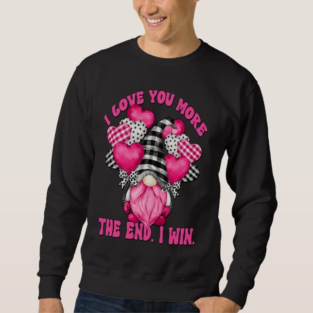 I Love You More Gnome With Heart Balloons Pink Buf Sweatshirt (Vorderseite)