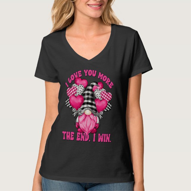 I Love You More Gnome With Heart Balloons Pink Buf T-Shirt (Vorderseite)