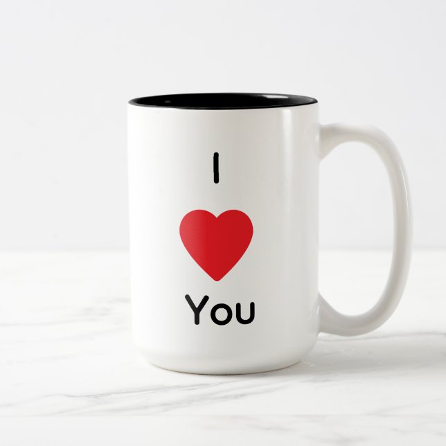 I Love You Mug – Simple Romantic Heart Design Zweifarbige Tasse (Rechts)