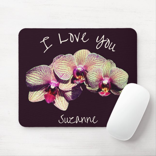 I Love You Orchid Flower Trio Personalized Mousepad (Mit Mouse)