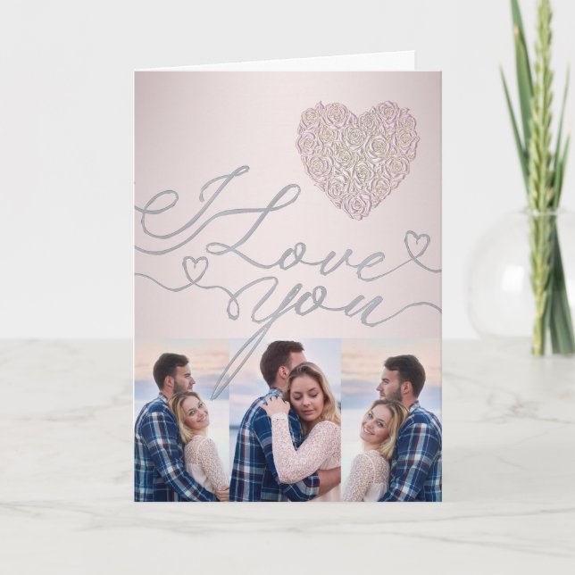 I Love You Pink Heart Photo Collage Karte (Vorderseite)