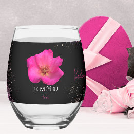 I Love You - Rose -Valentines Personalized Trendy  Weinglas Ohne Stiel