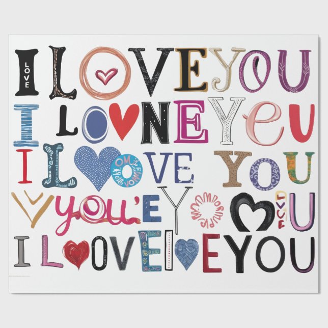 "I Love You" Valentine Artistic personalized  Geschenkpapier (Flach)