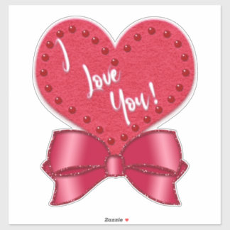 I Love You Valentine Faux Satin Bow Red Heart  Aufkleber