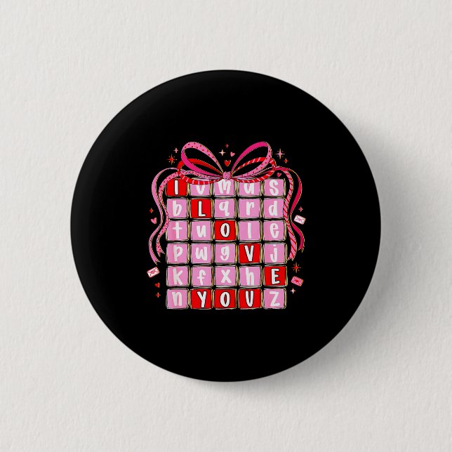 I Love You Valentine Kids Preppy Valentine's Day L Button (Vorderseite)