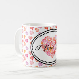 I Love You Watercolor Hearts Kaffeetasse