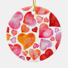 I love you watercolor hearts keramik ornament