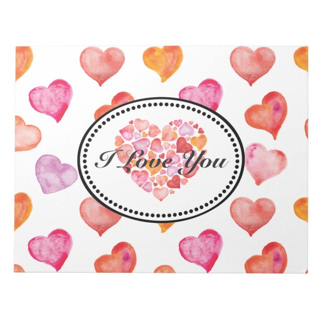 I Love You Watercolor Hearts Notizblock (Vorderseite)