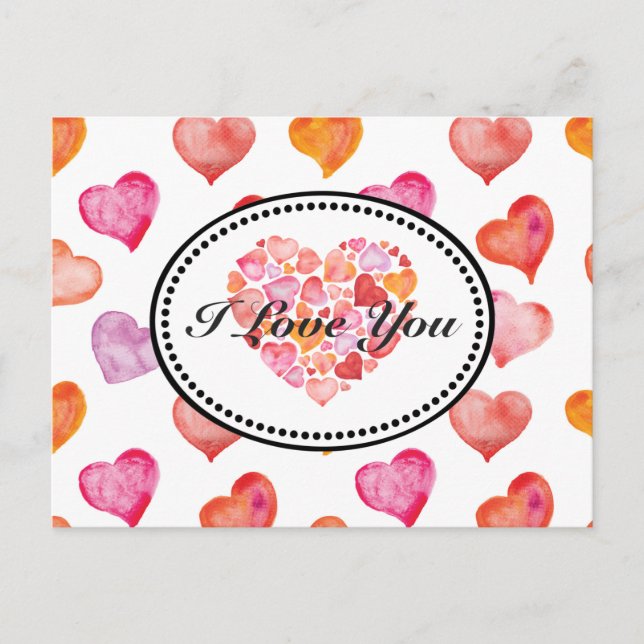 I Love You Watercolor Hearts Postkarte (Vorderseite)