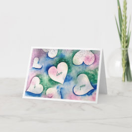 I love you - watercolour hearts love card feiertagskarte