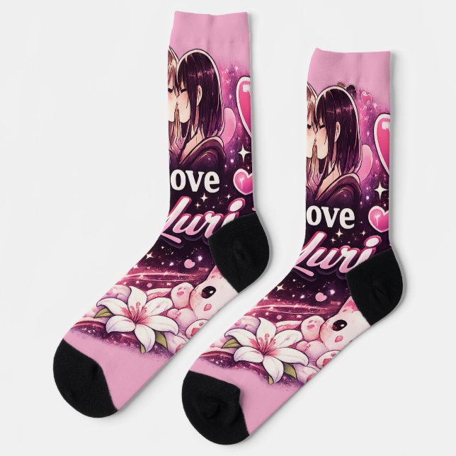 I Love Yuri | Kawaii Girls’ Love Anime Aesthetic  Socken (Linkes Detail)
