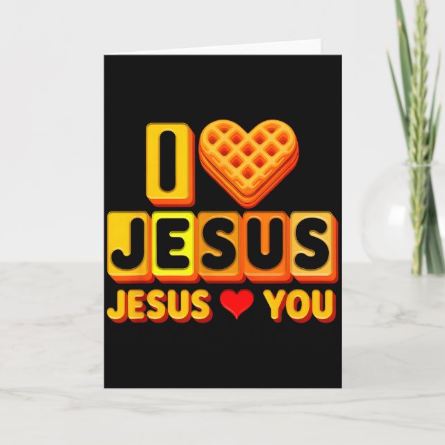 I Loves Jesus Waffle Heart Funny Christian Breakfa Karte (Vorderseite)