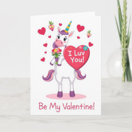 I Luv You! Be My Valentine! Unicorn Greeting Card Feiertagskarte