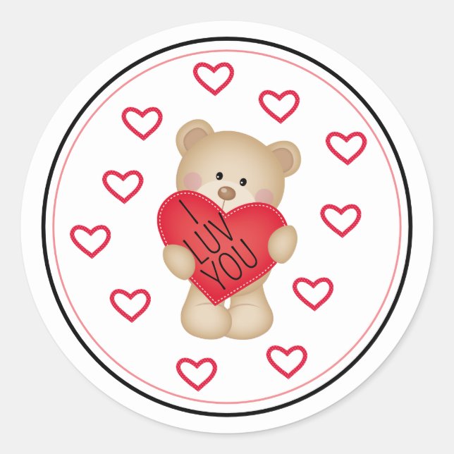 I LUV YOU Teddy Bear Sticker (Vorderseite)