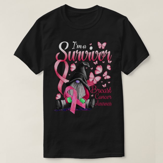 I’m A Survivor Gnome Pink Ribbon Breast Cancer Awa T-Shirt (Design vorne)