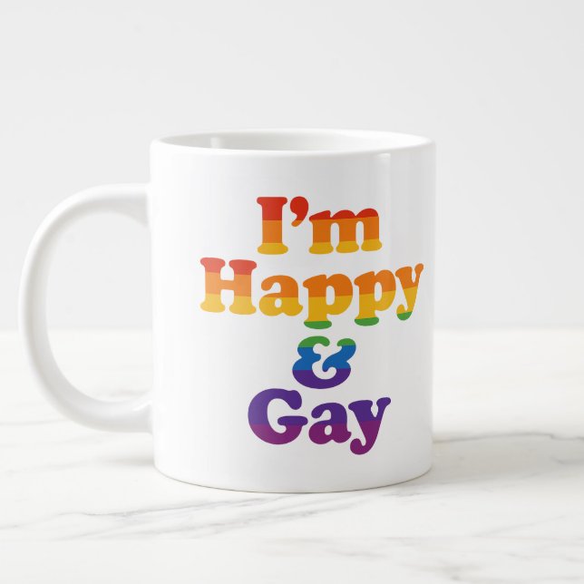 “I’m Happy & Gay” Mug – Bold Pride Coffee Cup  Jumbo-Tasse (Links)