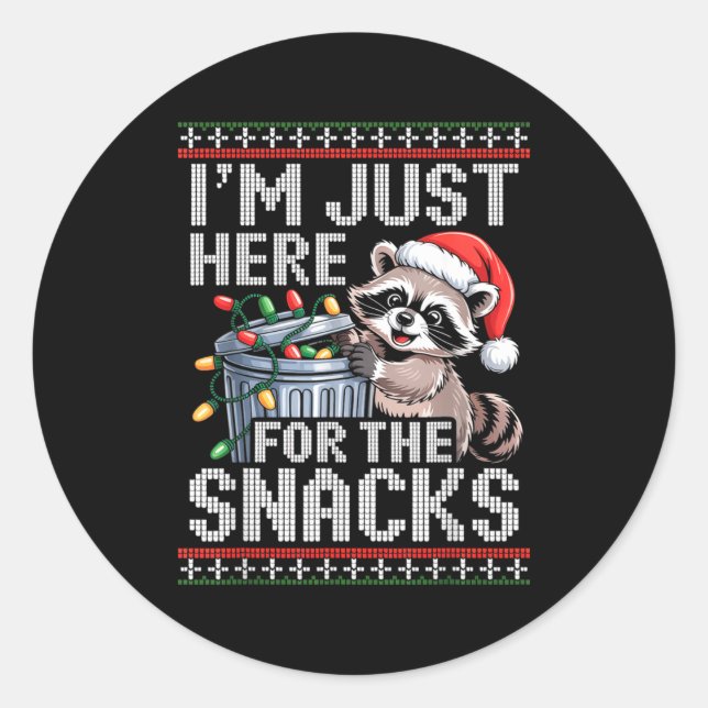 I’m Just Here For The Snacks Raccoon Christmas Ugl Runder Aufkleber (Vorderseite)