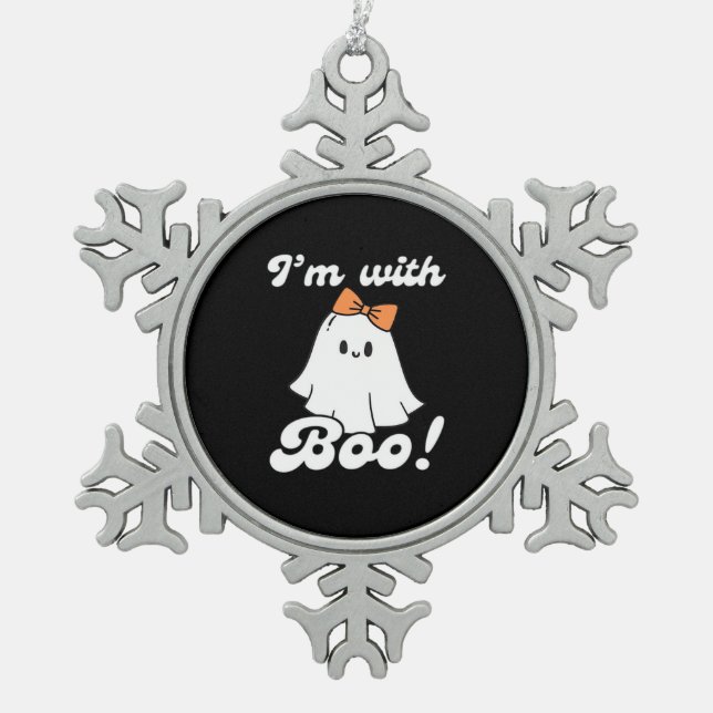 I’m With Boo Funny Retro Schneeflocken Zinn-Ornament (Vorderseite)