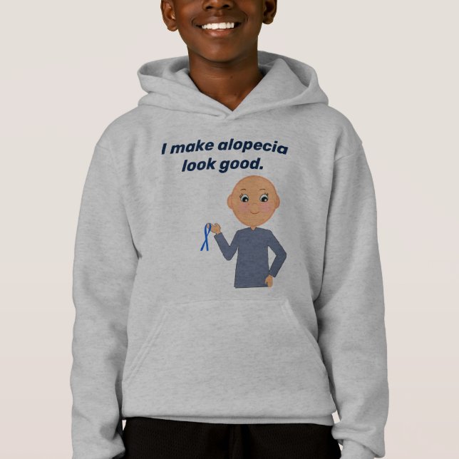 "I make Alopecia Look Good" mit Niedlichem Cartoon Hoodie (Vorderseite)
