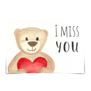 "I Miss You" Bear with Heart Watercolour Card Karte