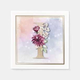 I Monogram Burgunder Blumen Servietten