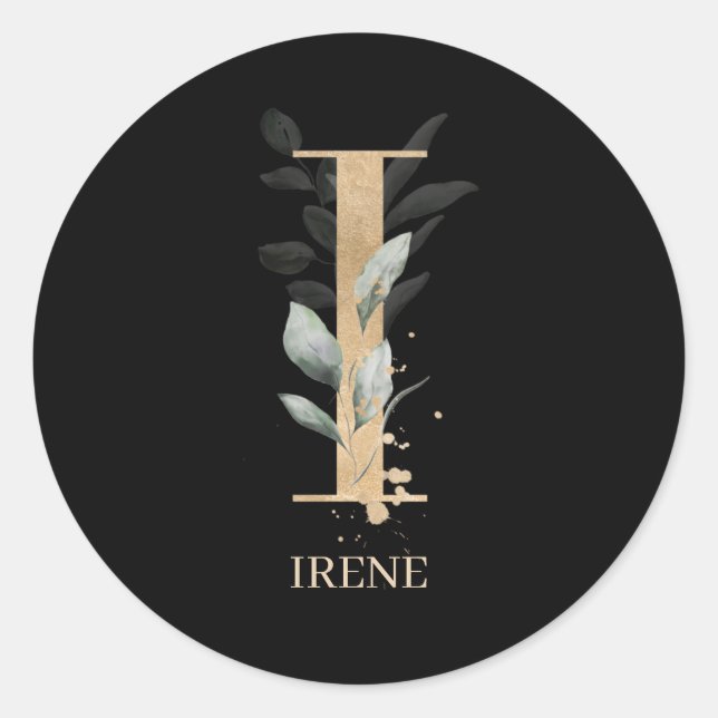 I Monogram Floral Personalisiert Runder Aufkleber (Vorderseite)