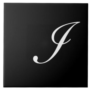 I Monogram Initial White on Black Fliese