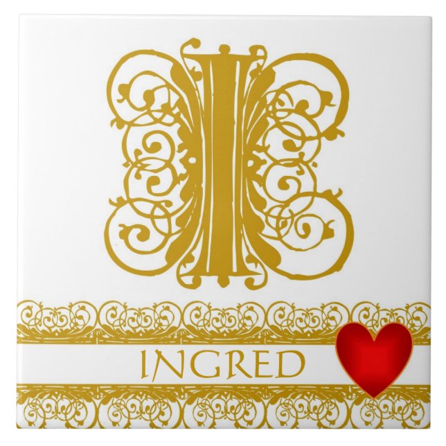 I Monogram Name Gold Lace Red Heft Template Tile Fliese (Vorderseite)