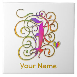 I Monogram Your name "Gothic Rainbow" Keramik Tile Fliese