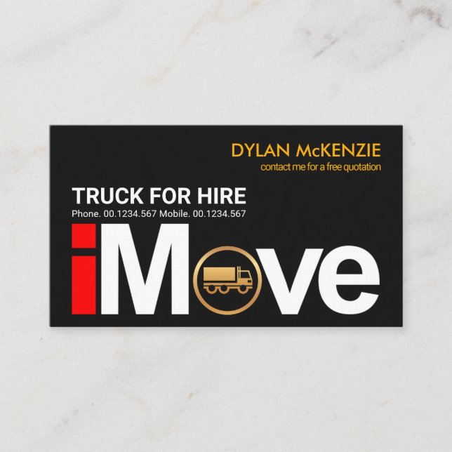 "i Move" Signage Gold Truck Zuhause Moving Visitenkarte (Vorderseite)