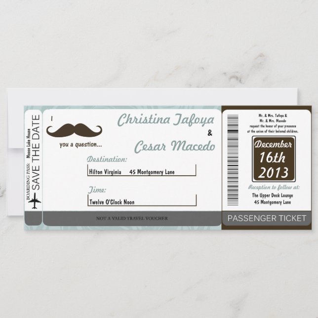 I Mustache You Boarding Pass Hochzeit Einladung (Vorderseite)