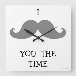 I MUSTACHE YOU THE TIME CLOCK   GREY QUADRATISCHE WANDUHR