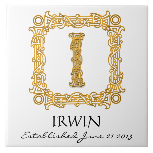 "I"-Nachname Hochzeitstag Monogram Tile Fliese (Vorderseite)