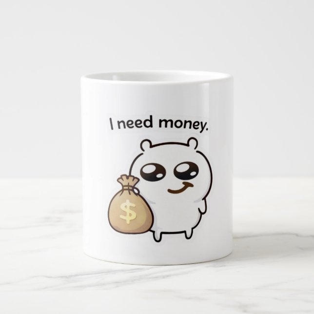 I Need Money Meme Sticker – Funny Relatable Cute Jumbo-Tasse (Vorderseite)